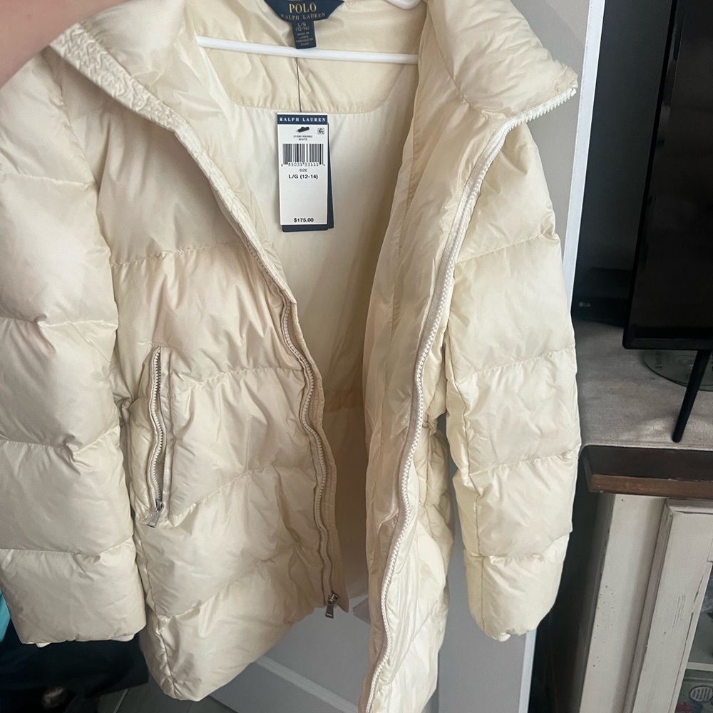 Ralph Lauren Cream Puffer Jacket with High Collar